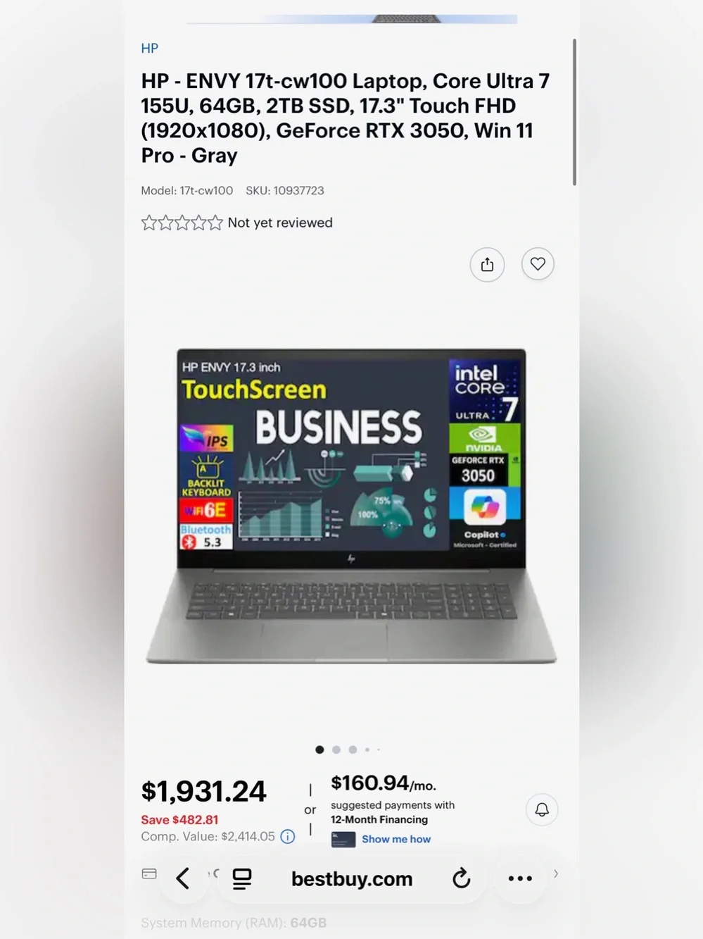 HP ENVY 17t-cw100